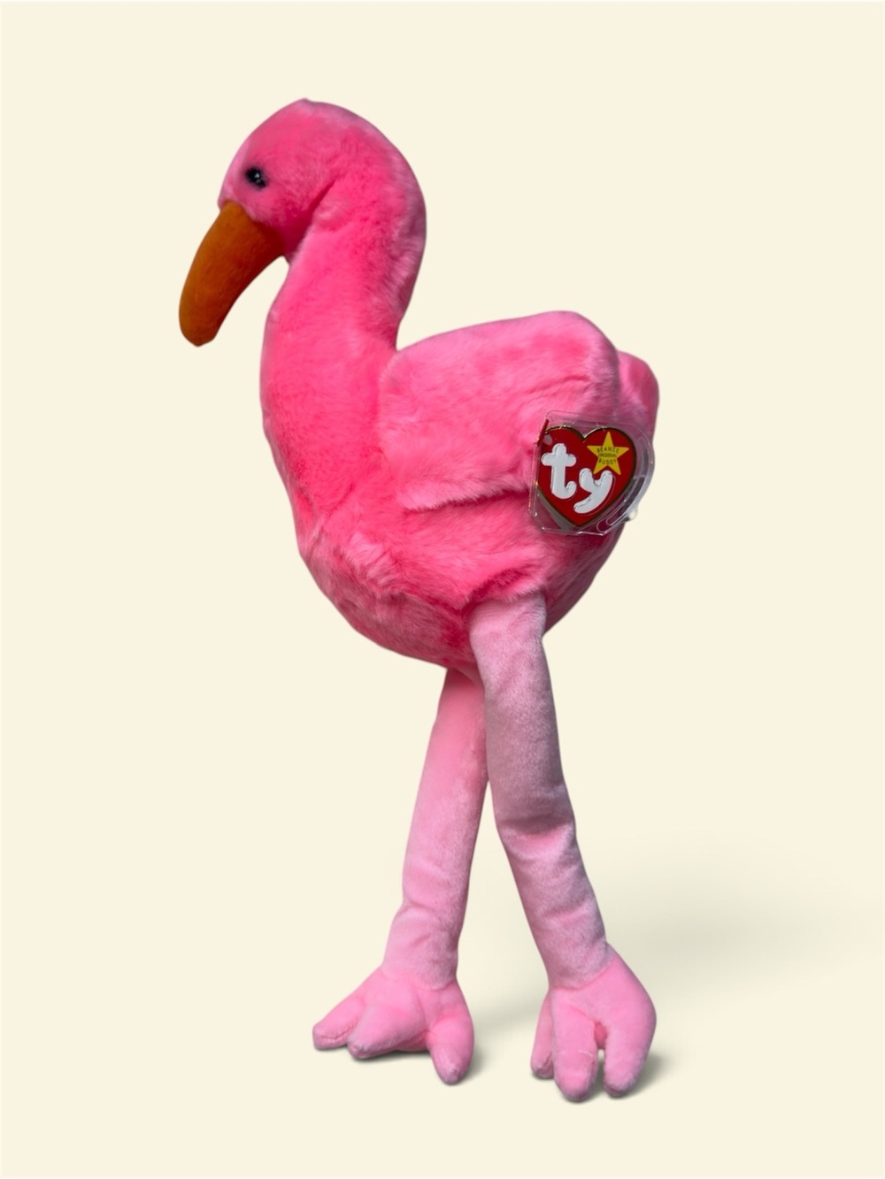 Ty Beanie Baby Bright Pink Flamingo Plush with Orange Beak